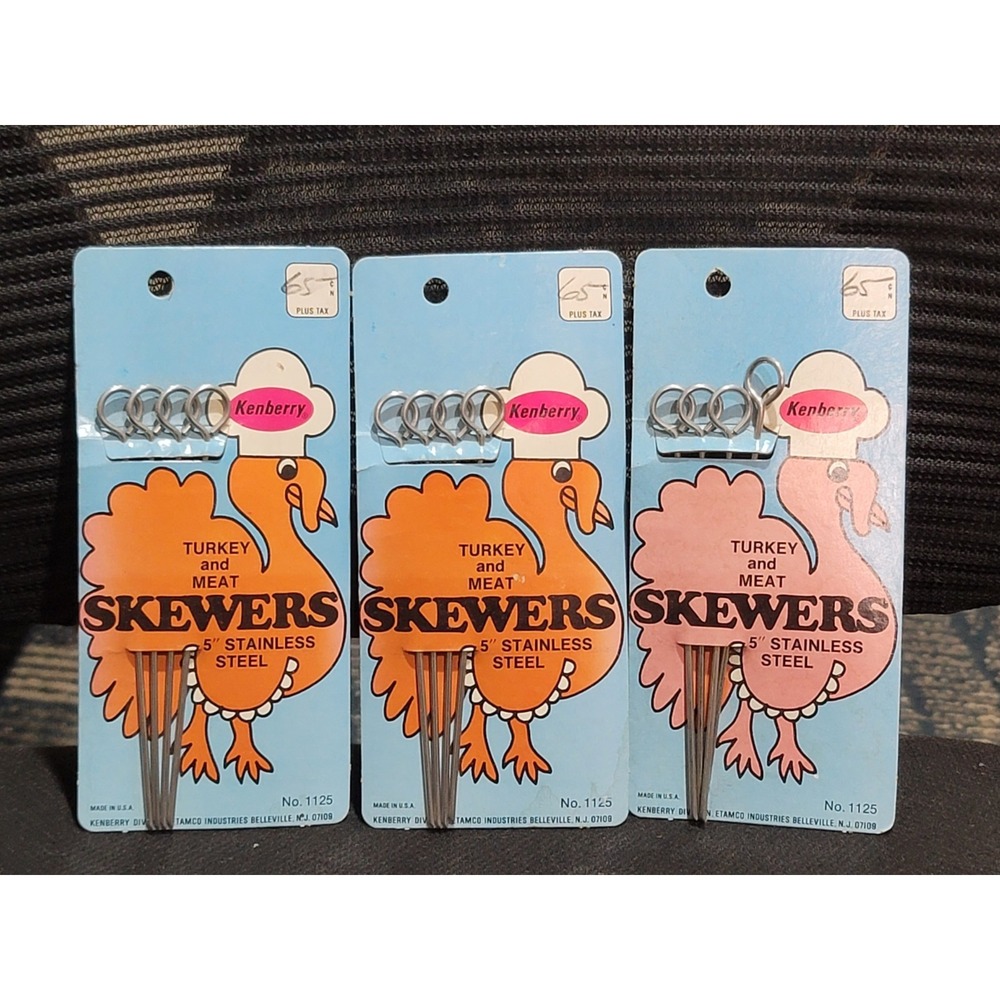 Vintage Set Of 3 Packages Original‎ 60s Kenberry Stainless Steel 5" Meat Skewers